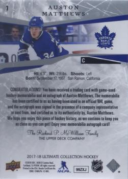 2019-20 Upper Deck Ultimate Collection - 2017-18 Upper Deck Ultimate Collection Update II #1 Auston Matthews Back