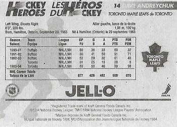 1994-95 Kraft - Jell-O Hockey Heroes #NNO Dave Andreychuk Back