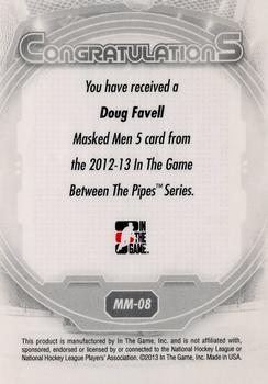 2015-16 In The Game Final Vault - 2012-13 In The Game Between The Pipes Masked Men 5 Rainbow Foil (Green Vault Stamp) #MM-08 Doug Favell Back