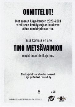 2020-21 Cardset Finland - Signature #NNO Tino Metsävainio Back