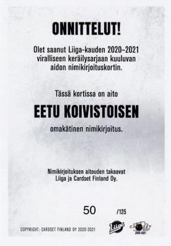 2020-21 Cardset Finland - Signature #NNO Eetu Koivistoinen Back