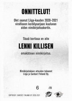2020-21 Cardset Finland - Signature Limited Edition #NNO Lenni Killinen Back