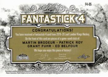 2019-20 Leaf Lumber Kings - Fantastick 4 Bronze #F4-05 Martin Brodeur / Patrick Roy / Grant Fuhr / Ed Belfour Back