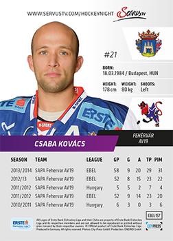 2014-15 Playercards (EBEL) #EBEL-157 Csaba Kovacs Back