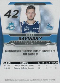 2019-20 Chicoutimi Sagueneens (QMJHL) #NNO Hugo Savinsky Back