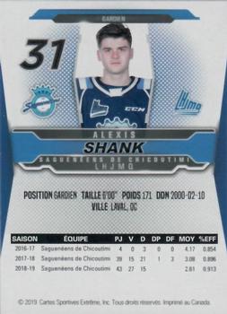 2019-20 Chicoutimi Sagueneens (QMJHL) #NNO Alexis Shank Back