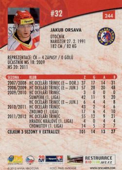 2012-13 Czech OFS Plus #244 Jakub Orsava Back
