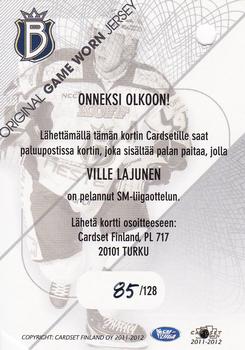 2011-12 Cardset Finland - Game Worn Jersey Redemption #NNO Ville Lajunen Back