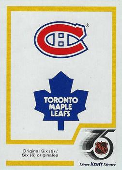 1991-92 Kraft - Black Backs #NNO Montreal Canadiens Logo / Toronto Maple Leafs Logo Front