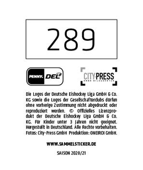 2020-21 Playercards Stickers (DEL) #289 Manuel Kofler Back