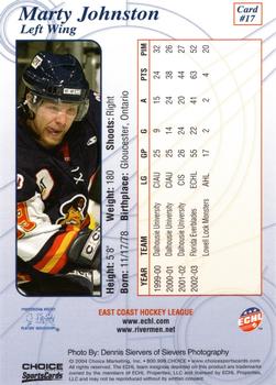 2003-04 Choice Peoria Rivermen (ECHL) #17 Marty Johnston Back