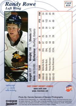 2003-04 Choice Peoria Rivermen (ECHL) #19 Randy Rowe Back