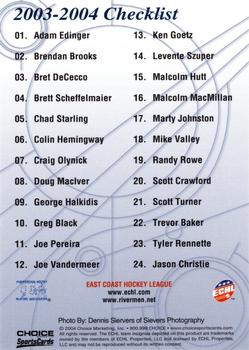 2003-04 Choice Peoria Rivermen (ECHL) #NNO Checklist Back