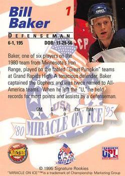 1995 Signature Rookies Miracle on Ice - Gold Medal Set #1 Bill Baker Back