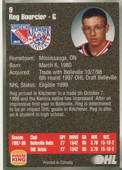 1998-99 Burger King Kitchener Rangers (OHL) #9 Reg Bourcier Back