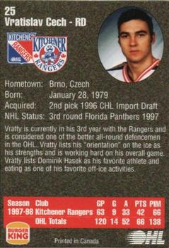 1998-99 Burger King Kitchener Rangers (OHL) #25 Vratislav Cech Back