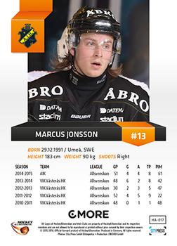 2015-16 Playercards HockeyAllsvenskan #HA-017 Marcus Jonsson Back