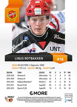 2015-16 Playercards HockeyAllsvenskan #HA-039 Linus Rotbakken Back