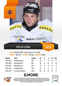 2015-16 Playercards HockeyAllsvenskan #HA-053 Colin Long Back