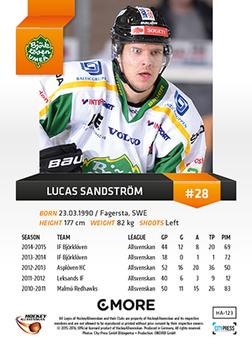 2015-16 Playercards HockeyAllsvenskan #HA-123 Lucas Sandström Back