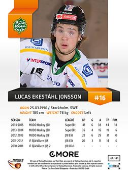 2015-16 Playercards HockeyAllsvenskan #HA-141 Lucas Ekeståhl Jonsson Back