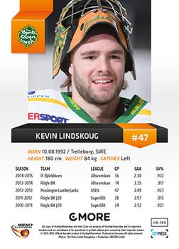 2015-16 Playercards HockeyAllsvenskan #HA-144 Kevin Lindskoug Back