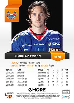 2015-16 Playercards HockeyAllsvenskan #HA-161 Simon Mattsson Back