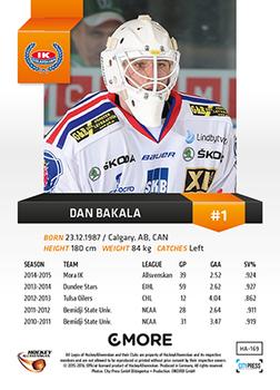 2015-16 Playercards HockeyAllsvenskan #HA-169 Dan Bakala Back