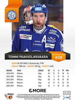 2015-16 Playercards HockeyAllsvenskan #HA-205 Tommi Paakkolanvaara Back