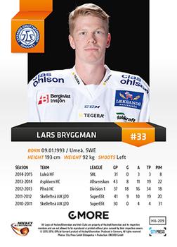 2015-16 Playercards HockeyAllsvenskan #HA-209 Lars Bryggman Back