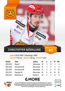 2015-16 Playercards HockeyAllsvenskan #HA-231 Christoffer Björklund Back