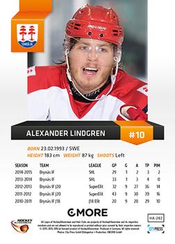 2015-16 Playercards HockeyAllsvenskan #HA-282 Alexander Lindgren Back