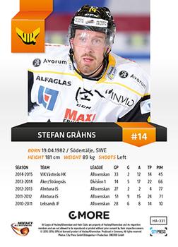 2015-16 Playercards HockeyAllsvenskan #HA-331 Stefan Gråhns Back