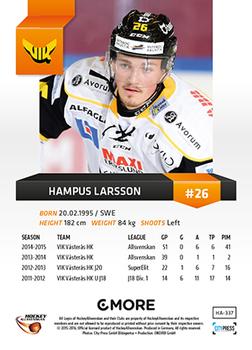 2015-16 Playercards HockeyAllsvenskan #HA-337 Hampus Larsson Back