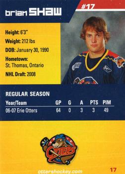 2007-08 Erie Otters (OHL) #17 Brian Shaw Back