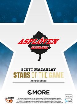 2015-16 Playercards HockeyAllsvenskan - Stars of the Game #HA-SG03 Scott MacAulay Back