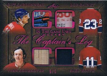 2020-21 Leaf In The Game Used - The Captain’s Log Magenta #TCL-14 Guy Carbonneau / Bob Gainey / Yvan Cournoyer / Saku Koivu Front