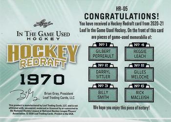 2020-21 Leaf In The Game Used - Hockey Redraft Magenta #HR-05 Gilbert Perreault / Darryl Sittler / Billy Smith / Reggie Leach / Gilles Meloche / Rick MacLeish Back