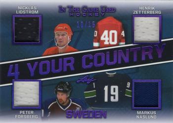 2020-21 Leaf In The Game Used - 4 Your Country Purple #4YC-11 Nicklas Lidstrom / Henrik Zetterberg / Peter Forsberg / Markus Naslund Front