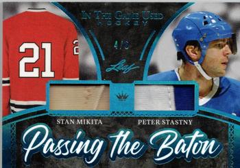 2020-21 Leaf In The Game Used - Passing the Baton Platinum Blue #PTB-13 Stan Mikita / Peter Stastny Front