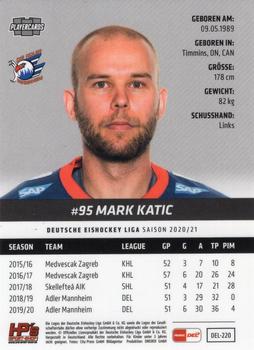 2020-21 Playercards (DEL) #DEL-220 Mark Katic Back