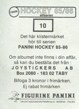 1985-86 Panini Hockey Elitserien (Swedish) Stickers #10 Roger Hellgren Back