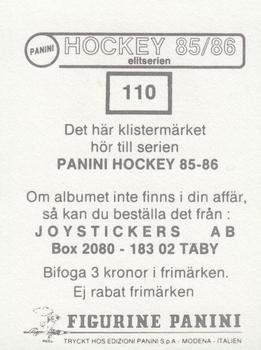 1985-86 Panini Hockey Elitserien (Swedish) Stickers #110 Staffan Lundh Back