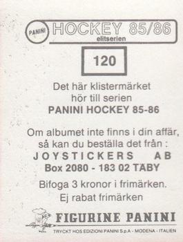 1985-86 Panini Hockey Elitserien (Swedish) Stickers #120 Per-Erik Eklund Back