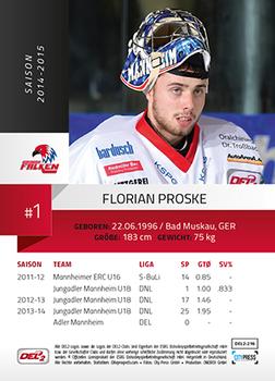 2014-15 Playercards (DEL2) #DEL2-216 Florian Proske Back