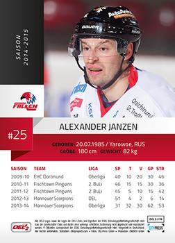 2014-15 Playercards (DEL2) #DEL2-219 Alexander Janzen Back