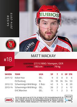 2014-15 Playercards (DEL2) #DEL2-252 Matt MacKay Back