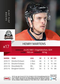 2014-15 Playercards (DEL2) #DEL2-285 Henry Martens Back