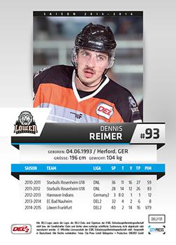 2015-16 Playercards (DEL2) #DEL2-131 Dennis Reimer Back