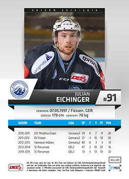 2015-16 Playercards (DEL2) #DEL2-249 Julian Eichinger Back
